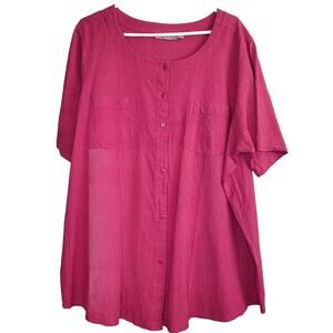 Woman Within Top Plus Size 22/24 Tunic Textured Pockets 100% Cotton Pink Casual